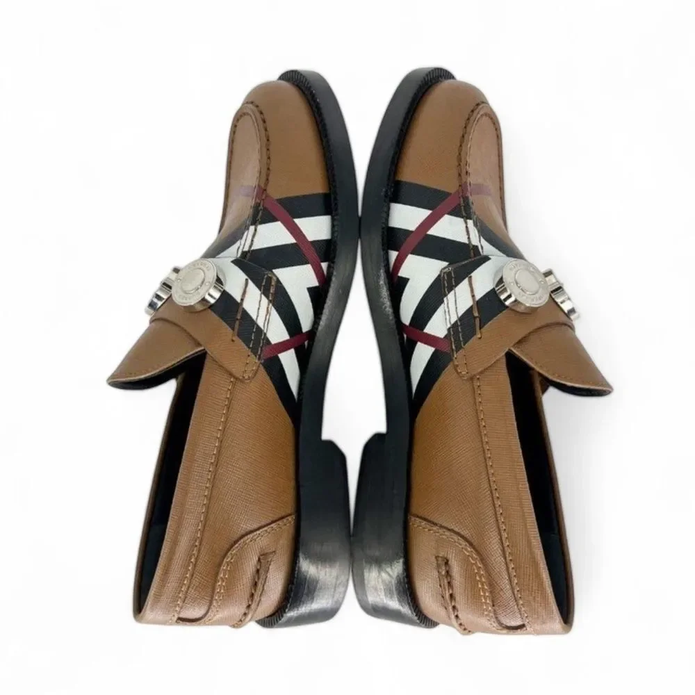 BURBERRY Women's Broadbrook Brown Nova Check Silver Hardware Loafers Siz… - Picture 9 of 14